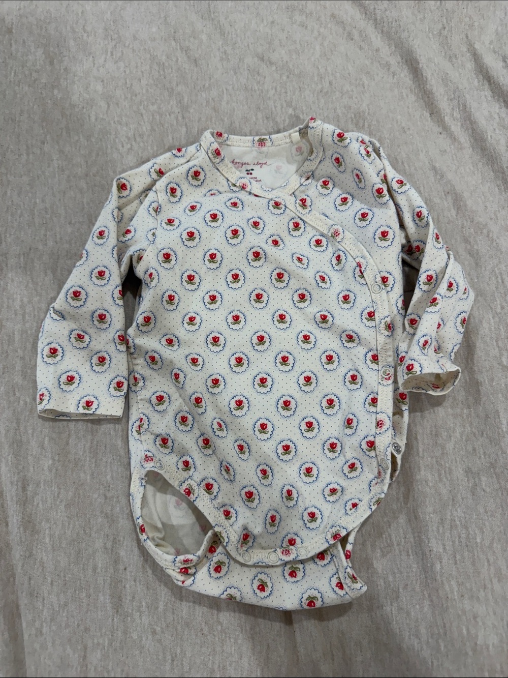 Konges Slojd Cream Long-Sleeve Baby Tee with Red Floral and blue Dots